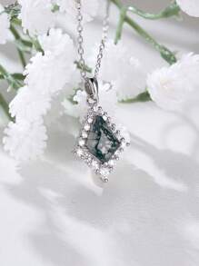 1 pièce Collier pendentif agate asymétrique élégant aux algues pour femmes, bijoux de mode pour fête, anniversaire, fiançailles, mariage, cadeau d'anniversaire