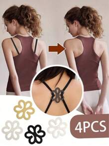3pcs Flower Shaped Bra Strap Clips, Invisible Anti-Slip Bra Strap Holders Women's Undergarment Accessories Invisible Slip-Proof Bra Strap Buckle For Lingerie - Crossback Straps, Transparent Buckle, Anti-Slip,Random Color And Style Summer Cooling,Beach,Travel