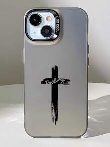 1pc Minimalistisch Zwart Kruis Holografisch Zacht Telefoonhoesje, Compatibel met iPhone 11/12/13/14/15/16 Pro Max