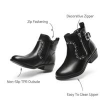 Girls Mid Calf Riding Combat Boots Zip Ankle Boots - Black - View 9