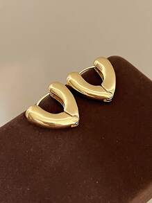 1 pereche de cercei cu agrafă inimă din metal lustruit minimalist pentru femei, potriviti pentru purtarea zilnică și de sărbători