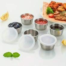 2/4/6/8/12 Pcs 304 Stainless Steel Salad Dressing Containers - 1.35 Oz Portable Sauce Cups With Leakproof Clear Lids, Reusable Seasoning Jars For Bento/Work/School/Picnic/Outdoor Activities/Travel/Back To School Accessories