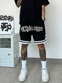 男士休闲运动短裤，男友风印花短裤，男士健身服，运动短裤，健身短裤，抽绳腰带，篮球短裤，弹力轻便运动裤，适合篮球、棒球、健身、跑步、训练、运动、户外活动，父亲节礼物 - 黑色 - 查看 2
