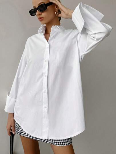 Camicia da donna con colletto alla coreana e maniche lunghe, una blusa casual e comoda dallo stile semplice e versatile