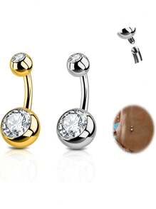 2PCS G23 Titanium Belly Button Rings 14G With Sparkling Cubic Zirconia Internally Threaded Navel Belly Piercing Curved Barbell Jewelry For Men Women Multiple Bar Lengths 6mm 8mm 10mm 12mm 14mm 16mm
