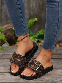 Summer Women's Slippers Large Size Fashion Women Shoes Shiny Ornament Double Buckle Women Beach Shoes Soft Comfortable Slippers