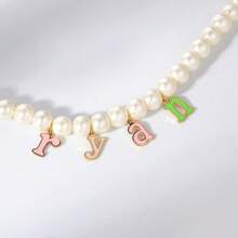 1pc Custom Personalized Name Necklace, Natural Shell Pearl Necklace, Pendant With Enamel Craft, Handmade Beads, Perfect Holiday Gifts, Wedding Gifts, Valentine's Day Gifts, Mother's Day, Father's Day, Girlfriend Birthday, Anniversary, Family, Friends,