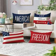 4-delige patriottische sierkussenhoes 12x20 4 juli Onafhankelijkheidsdag Amerikaanse vlag kussenhoes voor thuis en buitendecoratie, aan één kant bedrukt zonder kusseninzet