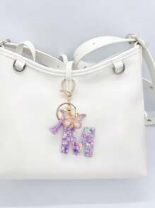 Boho 1pc Women's Pink Heart Shape & Glittering Sequin Detail 'L' Letter Keychain With Tassel & Butterfly Pendant, A Great Gift For Couples, Mothers, Relatives, Students And Friends As A Bag Charm Or Keychain Valentine's Day Valentines