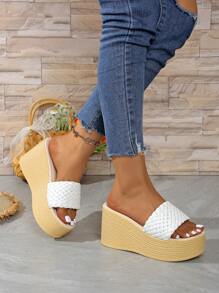 Women's Plus Size Woven Wedge Platform Sandals, High Heel Waterproof Slippers