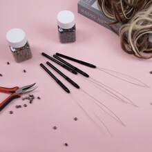 接发环穿针器拉钩工具和串珠装置工具环穿线器用于头发或羽毛接发 - 黑色 - 查看 2