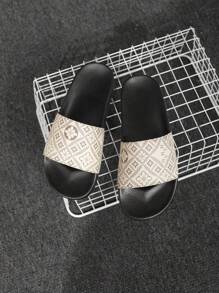 Men's Paisley Pattern PU Leather Slides, Casual Outdoor Party EVA Sandals For Summer - Beige - View 4