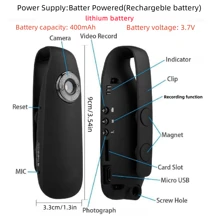 Enregistreur HD 1080P avec clip magnétique, caméra portable extérieure pour la  professionnelle et domestique, appareil d'enregistrement de bureau compact et pratique, mini caméra noire en forme de pois avec enregistrement circulaire, charge pendant l'enregistrement, détection de mouvement, objectif grand angle de 90°, enregistrement audio et vidéo séparé, caméra de surveillance