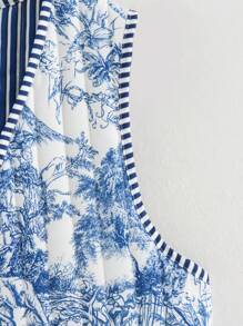 ZEVITY Flower Pattern Tie-Front Tank Top & Lightweight Vest