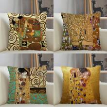 古斯塔夫·克里姆特艺术靠垫套，家庭沙发办公室枕头缎面面料枕套，尺寸：40X40 厘米，小号装饰枕套