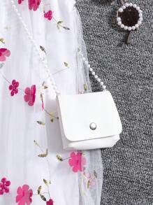 女童 3D 花卉网眼蝴蝶结装饰露背连衣裙，配单肩包，时尚优雅夏季 - 玫紅色 - 查看 6