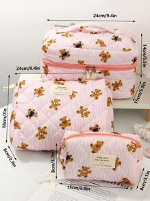 1 PC Pink Striped Bear Make Up Bag,Halloween,Trick Or Treat,Fashionable And Casual Large Capacity Portable Zipper Makeup Bags,Travel Storage Stationery Storage,Vacation Essentials Cosmetic Bags For Pouch Pads,Wired Earphones,Earpods,Headphones,Charger,Lipsticks,Cosmetics,Perfume,Skin Care And Beauty Products,Home Decor,For Mom,Women,Nurses,Students,School Girls,Keys,Holiday Gifts