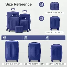 5 Piece Suitcase Set With Corner Protectors, 12/16/20/24/28 Inch Durable Hard Shell 360 Degree Spinner Wheels Large Capacity Multifunctional Lightweight Travel Suitcase - 深藍色 - 查看 5