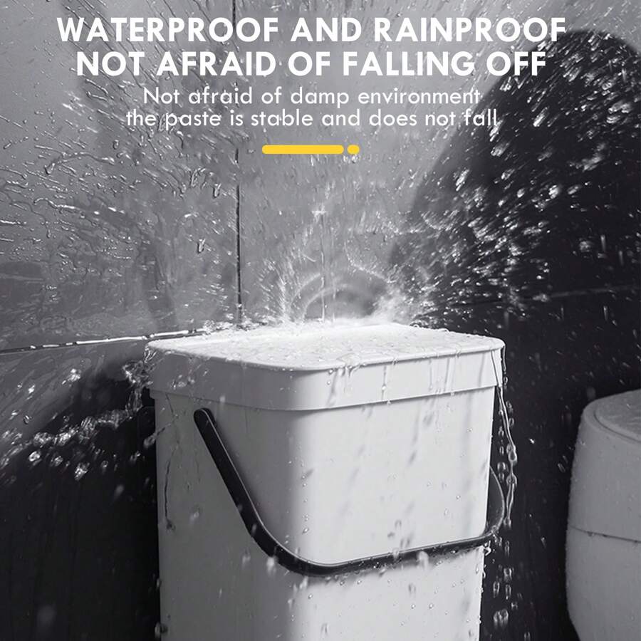 1 Pc Creative Hole - Free Wall - Mounted Small Plastic Trash Can With Lid - For Bathroom, Kitchen Cabinet Doors - Household Use - White - View 1