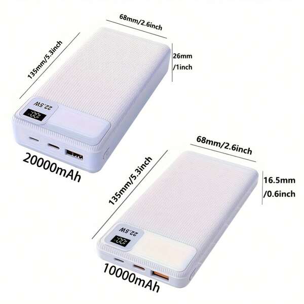 Banco de energia portátil de 20000/10000mAh, equipado com um carregador rápido de 22 W para bateria de celular, display de energia LED/USB/tipo C/micro interface, compatível com iPhone/telefones Android e dispositivos eletrônicos, presentes, pacote de bateria de reserva de emergência para ambientes externos