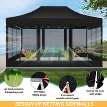 tooluck 10x15 Pop Up Canopy Tent With 4 Sidewalls, Heavy Duty Easy Up Outdoor Canopy With Mosquito Net Pop Up Screen Tent For Parties, Screened Canopy For Backyard With Handbag - 黑色 - 查看 6