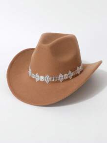 1pc Women New Cowboy Hat With Chain Decor, Fashionable European & American Style, Suitable For Daily Wear, Party, Club, Travel, Photography, All Season - Top Hat - View 18