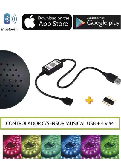 Smart Controlador Central Controladora USB Bluetooth p/Fita Led 3528 5050 + Conector 4 vias