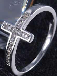 Fashion Simple Cross Ring For Women Daily Casual Party Band Ring Jewelry Gift(Without Box) - Silver - View 1