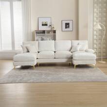 Canapé d'angle moderne en forme de U, tissu chenille, canapé surdimensionné avec méridienne, canapé modulable avec pouf et coussins, élégant pour le salon