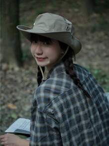 1pc Bucket Hat, Four Seasons Men's And Women's Outdoor Mountain Climbing Sun Hat, Foldable Large Brim UV Protection Fishing Camping Hat, Western Cowboy Style Sun Shading For Men And Women, Lace Up Sunshade Cap, Mountaineering Hat