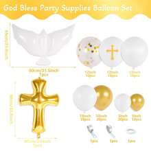 135pcs First Decorations Balloons Set, God Bless White Gold Baptism Balloons Arch For First Holy Decorations Christening Baptism Party Supplies