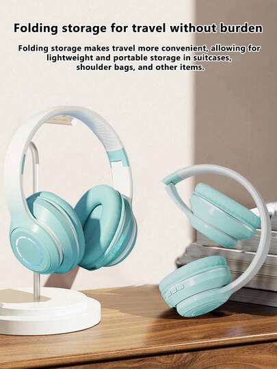 Green Gradient Wireless Headset With Foldable Breathing Light Headset