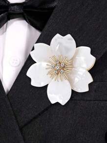 Broche de flor de acrilico con rhinestones elegante para hombres, accesorio de alfiler para traje, regalo para fiestas y recepciones