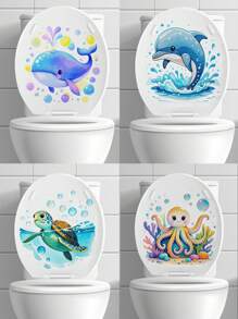 Cute Dolphin Sea Turtle Toilet Tank Sticker, Bathroom Decal Accessories, Floral Toilet Tank Decals, Home Room Decoration, Stickers, Wall Decal, Vinyl Decal For Home Decorations, Spring Decoration Items Refresh Your Home, Stickers Gifts Birthday Graduation Wall Decor Bathroom Decor Bedroom Decor Room Decoration Stuff Living Room Decor House Decor Home Decor Living Room Wall Art Wall Paper Personalised Stickers - Multicolor - View 1
