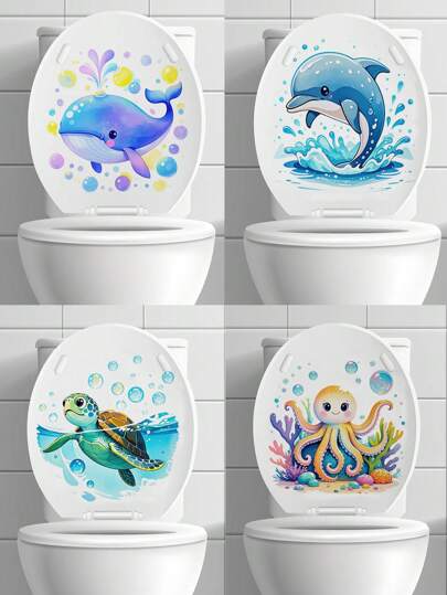 Cute Dolphin Sea Turtle Toilet Tank Sticker, Bathroom Decal Accessories, Floral Toilet Tank Decals, Home Room Decoration, Stickers, Wall Decal, Vinyl Decal For Home Decorations, Spring Decoration Items Refresh Your Home, Stickers Gifts Birthday Graduation Wall Decor Bathroom Decor Bedroom Decor Room Decoration Stuff Living Room Decor House Decor Home Decor Living Room Wall Art Wall Paper Personalised Stickers