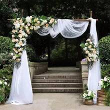1pc Faux Pearl Decor Table Runner, Wedding White Pearl Tulle Tablecloth, Wedding Arch Decoration Reception Bridal Shower, Party Decoration, Chair Streamer, Event Background Wall Decor,Christmas