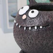 1 件缓解压力的趣味猫咪设计花盆，丑萌猫咪露出牙齿装饰，适用于室内盆栽多肉植物，树脂花盆装饰 - 黑色 - 查看 6