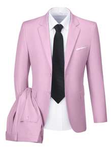 Adult Men 2pcs Suit Set - Slim Fit Pants & Long Sleeve Lapel Collar Blazer, Formal Business Attire & Party Wear, Minimalist Design
