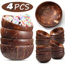 4 Stück/Set polierte Kokosnussschalen Schüsseln - natürliche Holz Salat- und Smoothie-Schüsseln, ideale vegane Geschenke zu Weihnachten, Valentinstag, Erntedankfest, Neujahr und Abschluss Dekoration, Schulmaterial