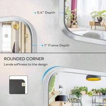**22"X30" Brushed Nickel Frame Bathroom Mirror - Rectangular Wall Mirror With Rounded Corners, Tempered Glass, Shatter-Resistant, Rust-Proof - Suitable For Horizontal Or Vertical Hanging - Silver** Home Bathroom Decor