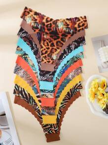 10 件/包 - 女士无缝波浪边三角裤，舒适性感亲肤面料女士无缝比基尼内裤 - 彩色 - 查看 3