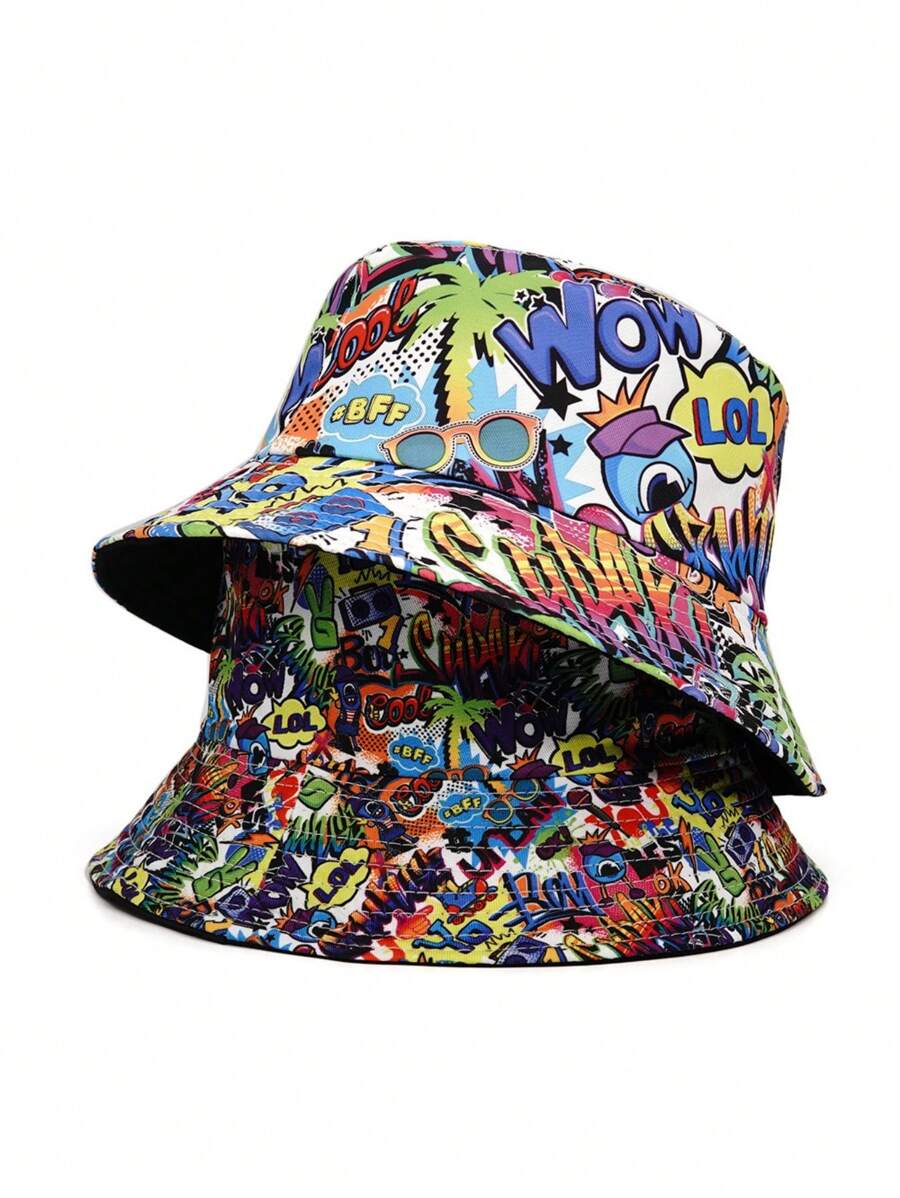 Unisex Bucket Hat For Women Men Graffiti Fisherman Hats Double Sides Panama Cap Spring/Summer Street Fashion Hat - Bucket Hat - View 1