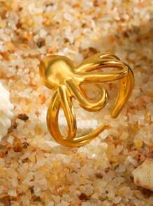 1pc Gold Stainless Steel Octopus Shaped Open Ring, Fashionable & Casual, Suitable For Women's Daily, Vacation, Travel, Holiday Wear