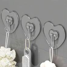 15pcs Heart Shaped Strong Adhesive Hooks, Suitable For Kitchen & Bathroom Storage, Easy Installation, No Drilling Required