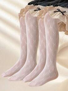 1 Pair Of Bowknot Mesh Stockings For Kids