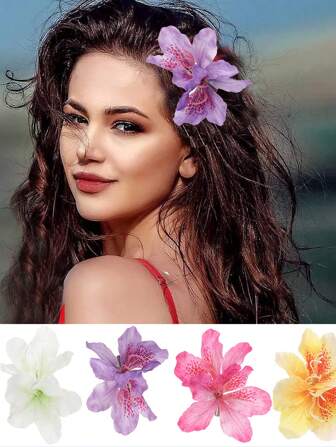 1/2/4 件多色女士大号双层雪纺兰花波西米亚花朵发夹新娘婚礼配饰发夹发夹发夹配饰礼物生日毕业