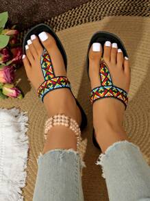 Summer New Woven Flip Flops Beach Slippers - Black - View 6