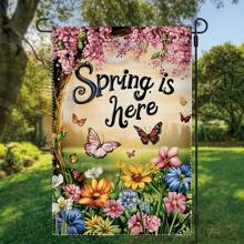 Charming Spring Garden Flag, 12.0x18.0 Inch, Double-Sided, Waterproof Polyester, Floral & Butterfly Design, Multipurpose Outdoor/Indoor Decor, No Electricity Needed