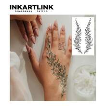 INKARTLINK Revolutionary Tattoo Technology, Semi-Permanent Tattoo, Hand Tattoo, Temporary Tattoo, Long-Lasting, Fake Tattoo, Waterproof, Authentic Tattoo Appearance, Botanical, Magic Ink Tattoo - Black - View 3