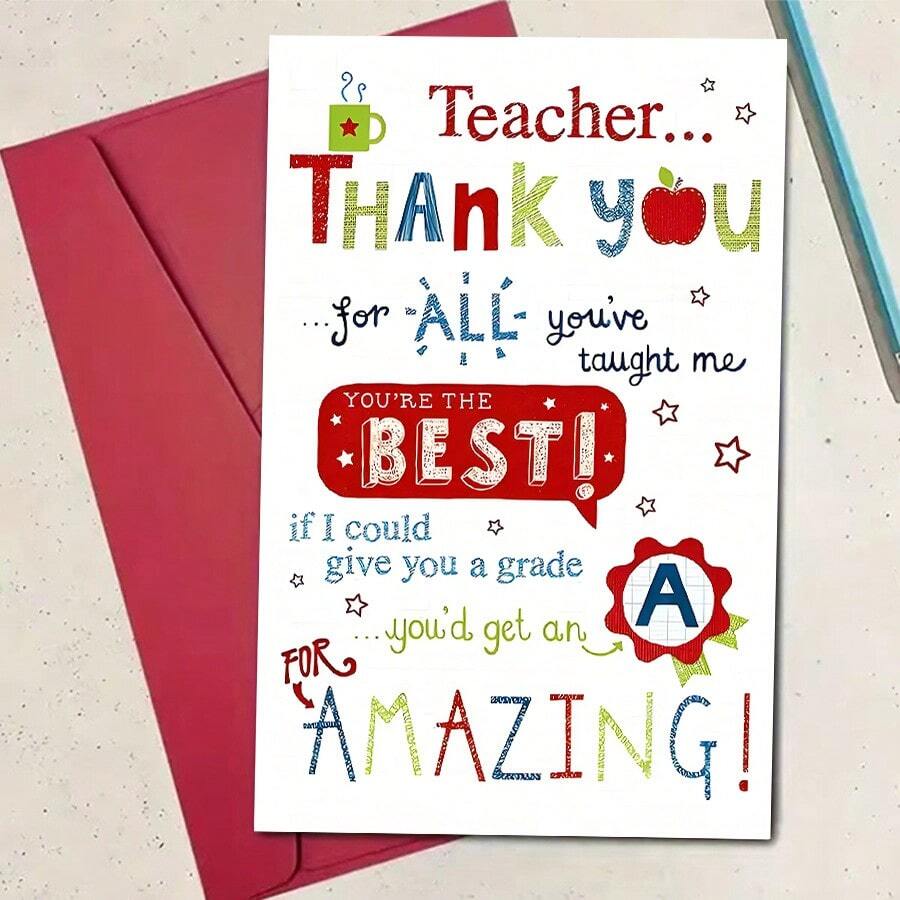 "Thank You For Your Help, Teacher" Warm Thank You Card With Envelope (12cm By 17cm), Deepest Thanks To Tutors, Teachers, Coaches And Professors, From Students And Parents, Best Teachers, Beautiful Thank You Card - Multicolor - View 1